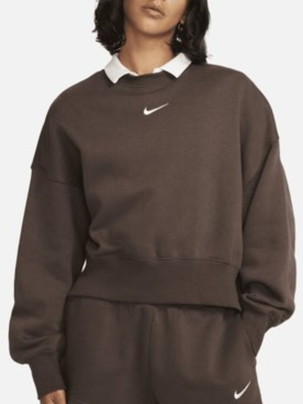 Nike Sportswear Women's Brown Phoenix Fleece Oversized Crewneck Sweatshirt Sz L